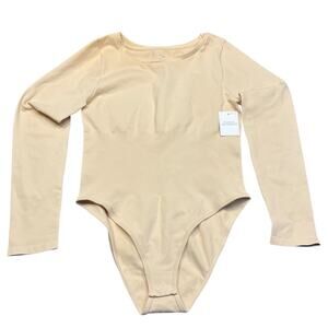 New Clozez Long‎ Sleeve Beige Slimming Bodysuit Womens XL Snap Closure